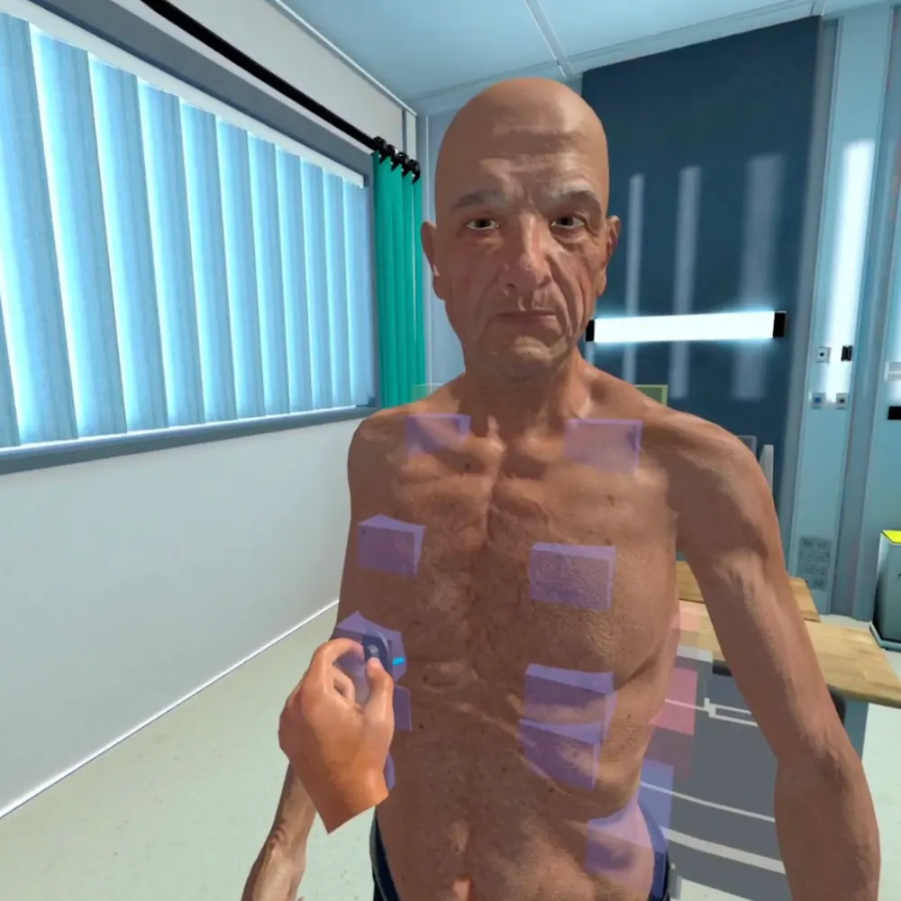 MetaNurse immersive healthcare simulation avatar in a clinical room
